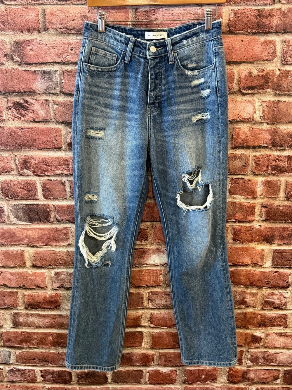 Flying Monkey Distressed Blue Straight-Leg Jeans